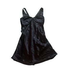 New Vintage Y2K 100% silk beaded Xeniya boutique black mini dress